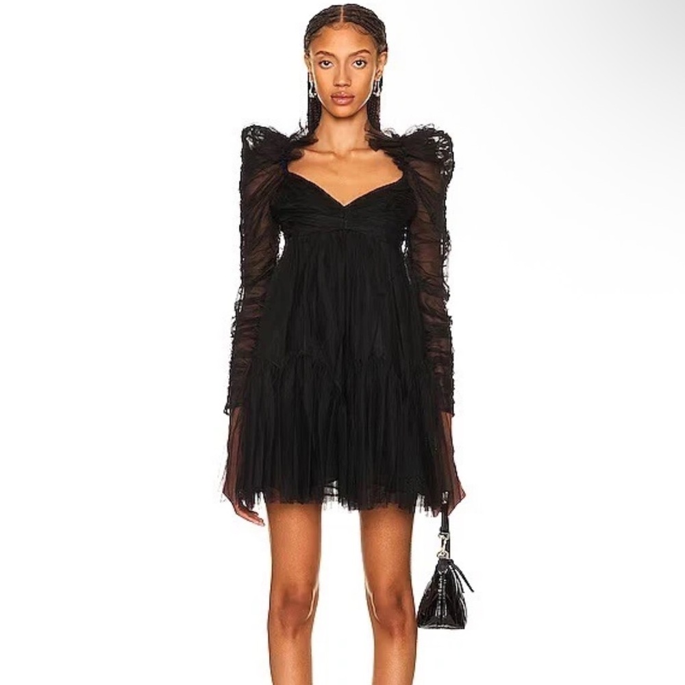 ZIMMERMANN Tulle Mini Empire-Waist Black Polka Dot Dress w/ Ruching size 1/US 6 - Picture 6 of 16